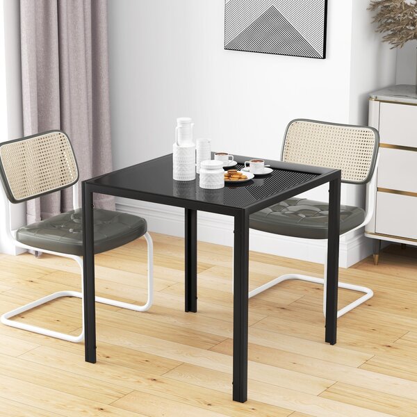 HOMCOM Jídelní stůl 75 x 75 cm, Čtvercový kuchyňský stůl pro 4 osoby, Jídelní stůl s tvrzeným sklem a kovovými nohami, Moderní stůl do kuchyně, jídeln