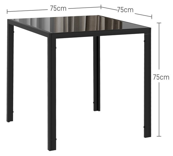 HOMCOM Jídelní stůl 75 x 75 cm, Čtvercový kuchyňský stůl pro 4 osoby, Jídelní stůl s tvrzeným sklem a kovovými nohami, Moderní stůl do kuchyně, jídeln