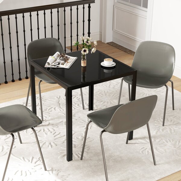 HOMCOM Jídelní stůl 75 x 75 cm, Čtvercový kuchyňský stůl pro 4 osoby, Jídelní stůl s tvrzeným sklem a kovovými nohami, Moderní stůl do kuchyně, jídeln