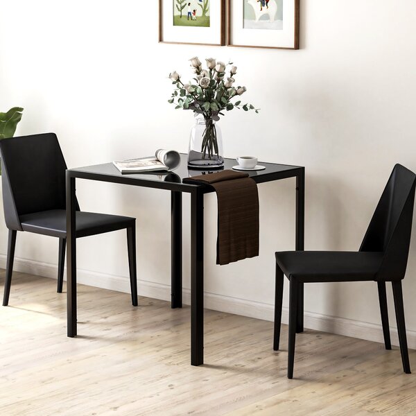 HOMCOM Jídelní stůl 75 x 75 cm, Čtvercový kuchyňský stůl pro 4 osoby, Jídelní stůl s tvrzeným sklem a kovovými nohami, Moderní stůl do kuchyně, jídeln