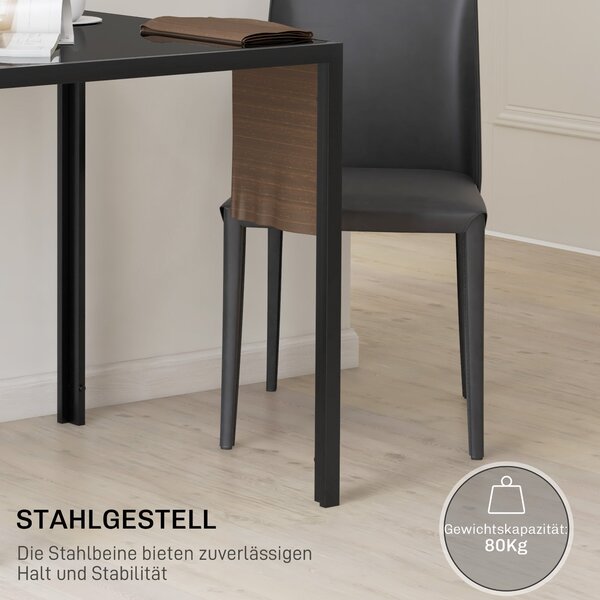 HOMCOM Jídelní stůl 75 x 75 cm, Čtvercový kuchyňský stůl pro 4 osoby, Jídelní stůl s tvrzeným sklem a kovovými nohami, Moderní stůl do kuchyně, jídeln
