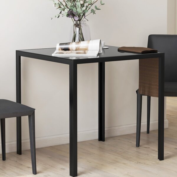 HOMCOM Jídelní stůl 75 x 75 cm, Čtvercový kuchyňský stůl pro 4 osoby, Jídelní stůl s tvrzeným sklem a kovovými nohami, Moderní stůl do kuchyně, jídeln