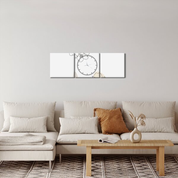 Obraz - Béžové květy s motýlem N⁰2 (s hodinami) (90x30 cm)