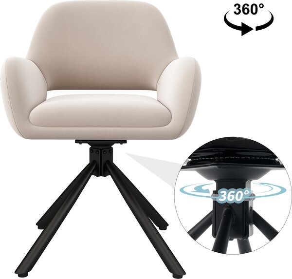 Flieks 360° otočné jídelní židle sada 4 ks se sametovým potahem, otočná židle kuchyňské židle čalouněné židle s kovovými nohami, křesla béžová