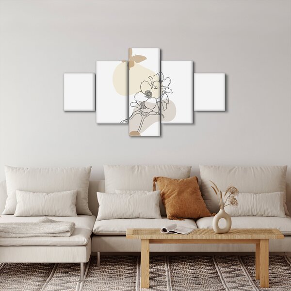 Obraz - Béžové květy s motýlem N⁰3 (125x70 cm)