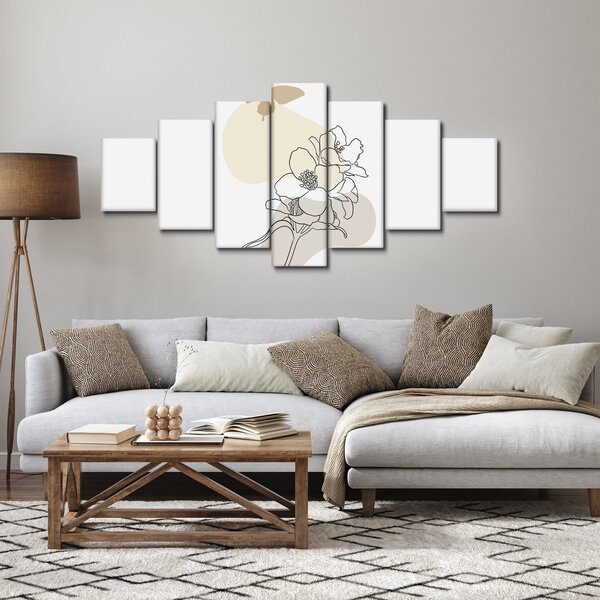 Obraz - Béžové květy s motýlem N⁰3 (210x100 cm)