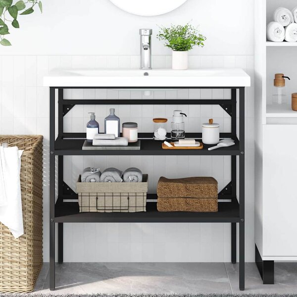 Koupelnový regál pod umyvadlo černý 79 x 38 x 83 cm železo 338489
