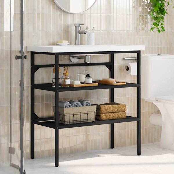 Koupelnový regál pod umyvadlo černý 79 x 38 x 83 cm železo 338489