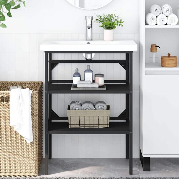 Koupelnový regál pod umyvadlo černý 59 x 38 x 83 cm železo 338488