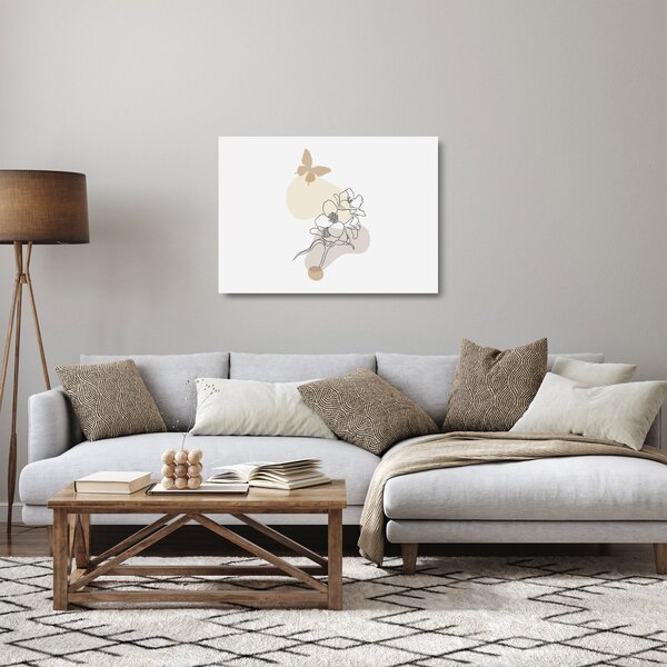 Skleněný obraz - Béžové květy s motýlem N⁰3 (70x50 cm)