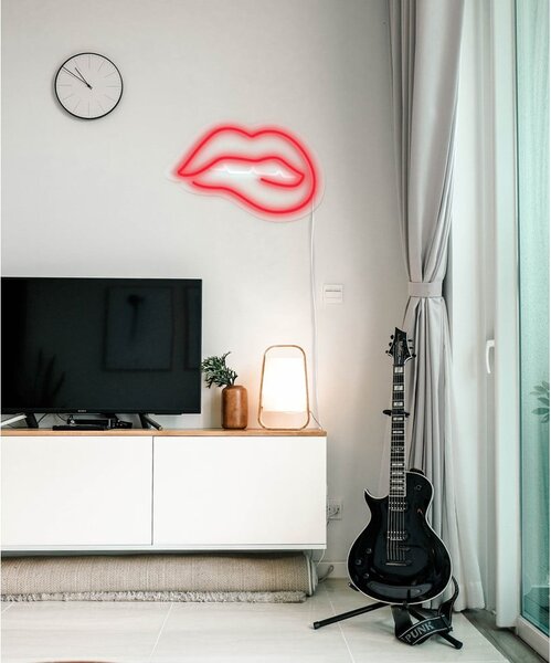 Červená nástěnná svíticí dekorace Candy Shock Biting Lips, 40 x 36 cm