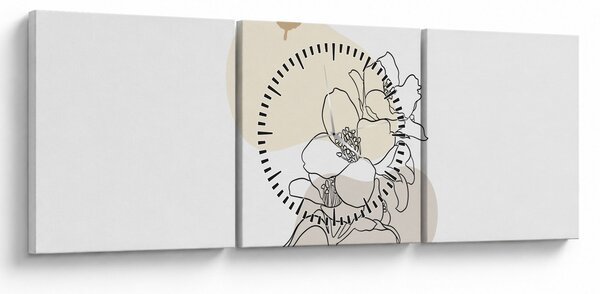 Obraz - Béžové květy s motýlem N⁰3 (s hodinami) (90x30 cm)