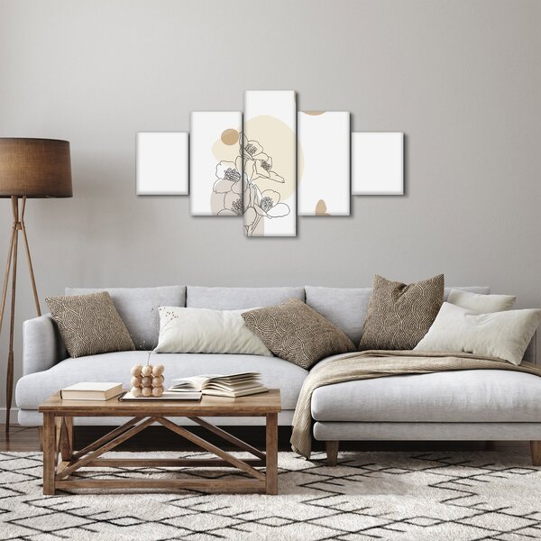 Obraz - Béžové květy s motýlem N⁰4 (125x70 cm)