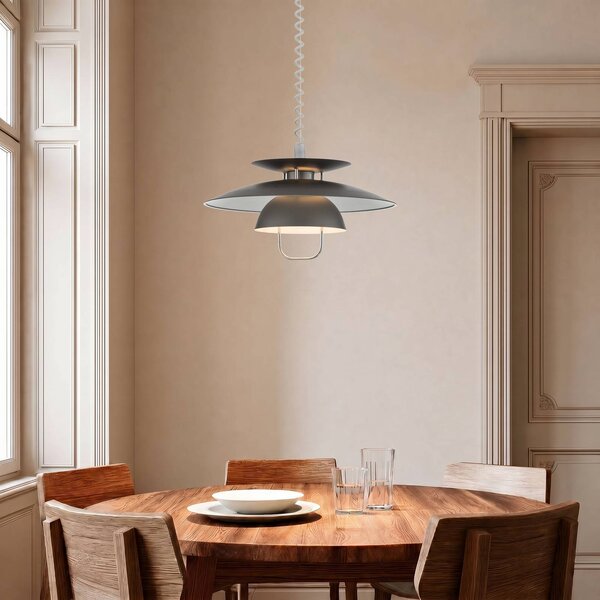 Lindby Závěsná lampa Nadija, šedá, 43 cm, výškově nastavitelná, E27, stmívatelný, Hliník / šedá / zinek, Kuchyň, kov, Skandinávský