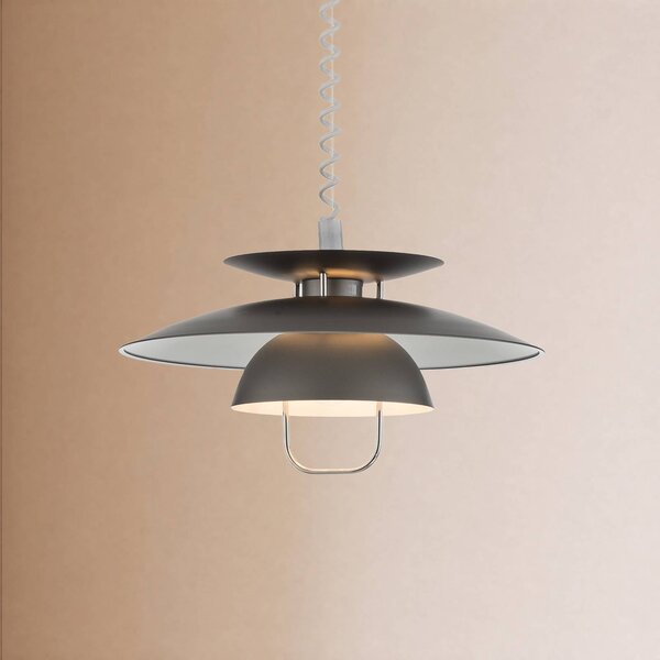Lindby Závěsná lampa Nadija, šedá, 43 cm, výškově nastavitelná, E27, stmívatelný, Hliník / šedá / zinek, Kuchyň, kov, Skandinávský