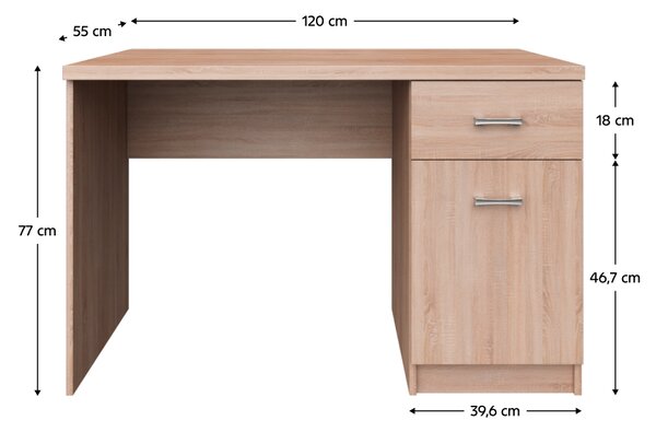 KONDELA PC stůl 1D1S/120, dub sonoma, TOPTY TYP 36