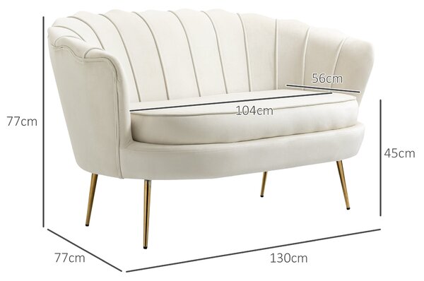 HOMCOM Dvoumístná pohovka se zádový opěrkou a silným polstrováním Moderní loveseat s vzhledem sametu pro obývací pokoj a ložnici, 130 x 77 x 77 cm, kr