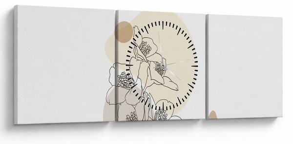 Obraz - Béžové květy s motýlem N⁰4 (s hodinami) (90x30 cm)