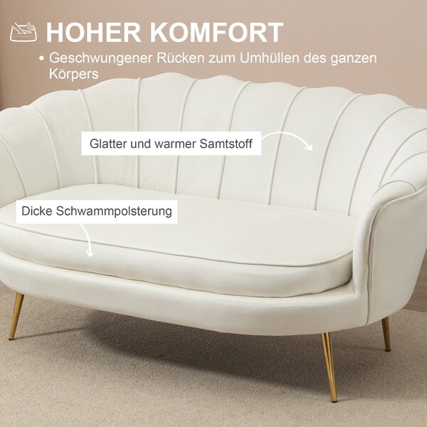 HOMCOM Dvoumístná pohovka se zádový opěrkou a silným polstrováním Moderní loveseat s vzhledem sametu pro obývací pokoj a ložnici, 130 x 77 x 77 cm, kr