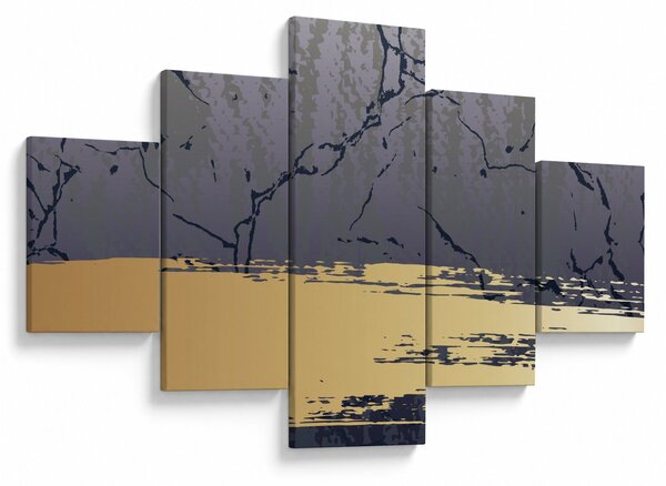 Obraz - Modrá a zlatá abstrakce N⁰1 (125x70 cm)