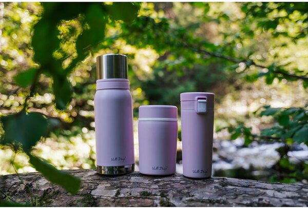 Růžový cestovní termohrnek Vialli Design Fuori, 400 ml