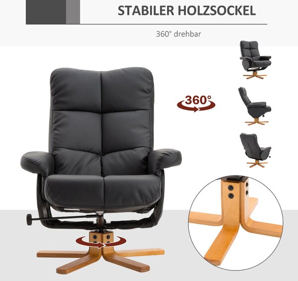 HOMCOM Relaxační Křeslo s Podnožkou, Úložný Prostor, Polstrované TV Křeslo s Funkcí Polohování, 360° Otočné TV Křeslo pro Ložnici a Obývací Pokoj, Umě