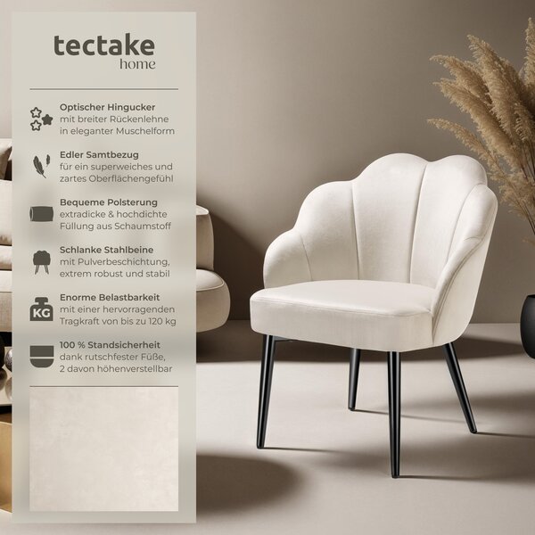 Tectake® Koktejlové křeslo Hellen čalouněné, se sametovým potahem 66 x 62 x 80,5 cm