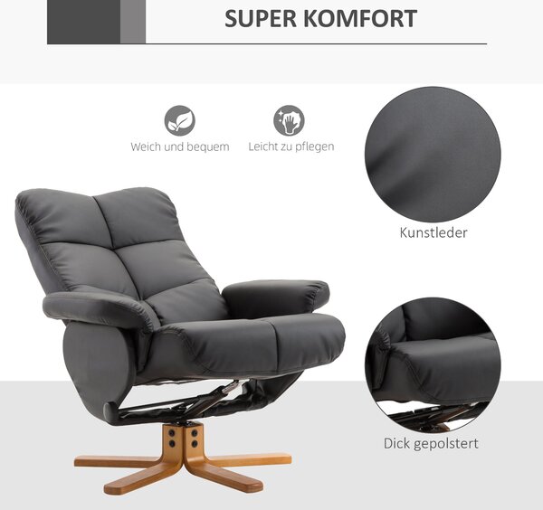 HOMCOM Relaxační Křeslo s Podnožkou, Úložný Prostor, Polstrované TV Křeslo s Funkcí Polohování, 360° Otočné TV Křeslo pro Ložnici a Obývací Pokoj, Umě