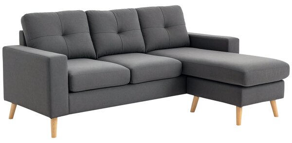 HOMCOM L-Šatní Pohovka z Látky, Sada S Látkovým Stylovým Čalouněním pro 3 Osoby s Chaise Longue, Rohová Pohovka do Obývacího Pokoje, Tmavě Šedá, 193 x
