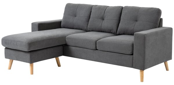 HOMCOM L-Šatní Pohovka z Látky, Sada S Látkovým Stylovým Čalouněním pro 3 Osoby s Chaise Longue, Rohová Pohovka do Obývacího Pokoje, Tmavě Šedá, 193 x