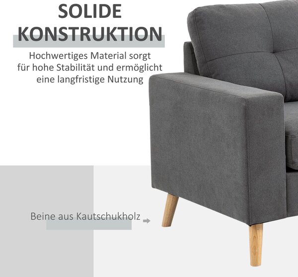 HOMCOM L-Šatní Pohovka z Látky, Sada S Látkovým Stylovým Čalouněním pro 3 Osoby s Chaise Longue, Rohová Pohovka do Obývacího Pokoje, Tmavě Šedá, 193 x