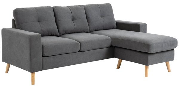 HOMCOM L-Šatní Pohovka z Látky, Sada S Látkovým Stylovým Čalouněním pro 3 Osoby s Chaise Longue, Rohová Pohovka do Obývacího Pokoje, Tmavě Šedá, 193 x