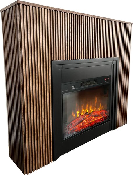 Dizajnové elektrické krby s dřevěné lamely ElectricSun LAMELIA Tmavý dub, se zvukem, s aplikací, 3 barev plamene, Š120xV102cm