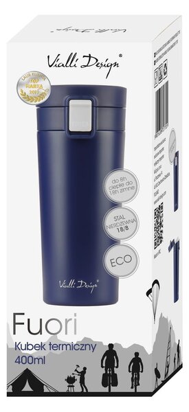 Tmavě modrý cestovní termohrnek Vialli Design Fuori, 400 ml