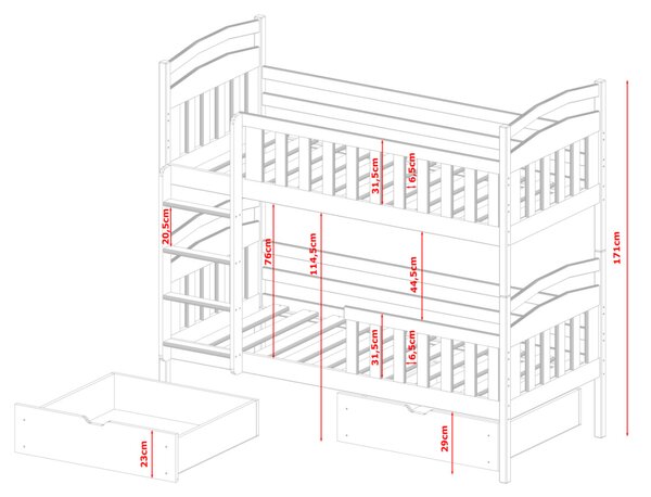 Patrová postel se šuplíky KARMEN - 80x180, borovice