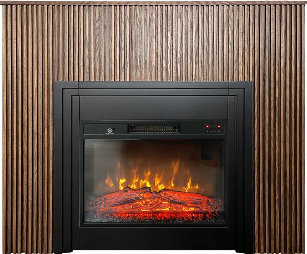 Dizajnové elektrické krby s dřevěné lamely ElectricSun LAMELIA Tmavý dub, se zvukem, s aplikací, 3 barev plamene, Š120xV102cm