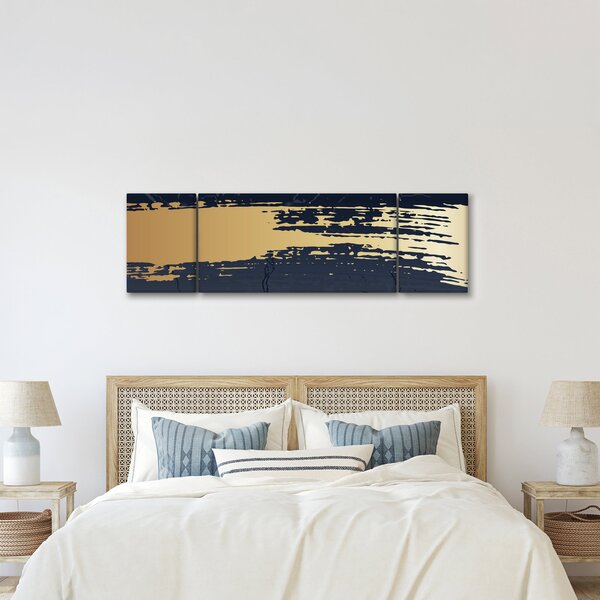 Obraz - Modrá a zlatá abstrakce N⁰2 (170x50 cm)