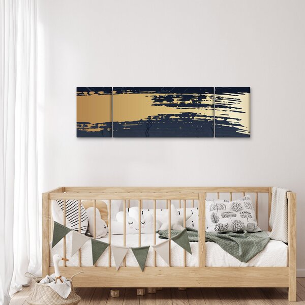 Obraz - Modrá a zlatá abstrakce N⁰2 (170x50 cm)