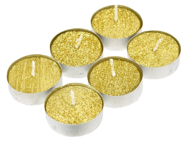 Čajové svíčky se zlatým glitrem - 6 ks