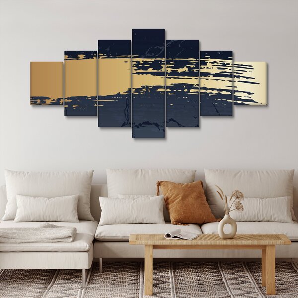 Obraz - Modrá a zlatá abstrakce N⁰2 (210x100 cm)