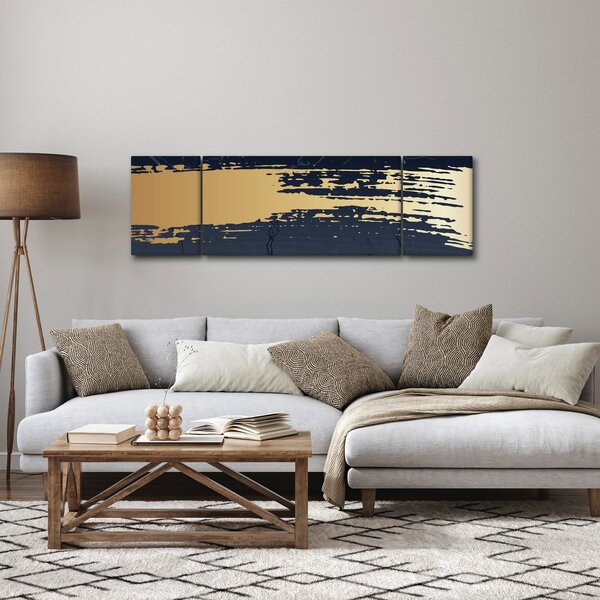 Obraz - Modrá a zlatá abstrakce N⁰2 (170x50 cm)