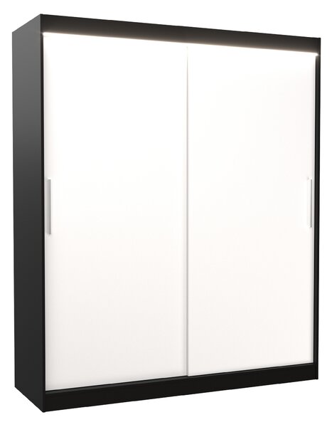 ADRK Šatní skříň posuvná s LED osvětlením LINCOLN B-W 180 L, bílá/černá