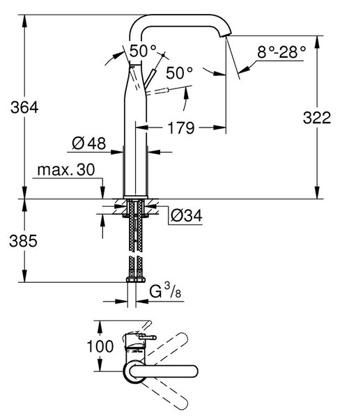 GROHE Essence - Páková umyvadlová baterie DN 15, velikost XL, kartáčovaný Hard Graphite 32901AL1