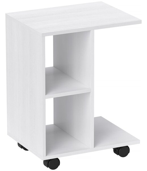 HOMCOM C-tvarový odkládací stolek s kolečky, konferenční stolek, přenosný stolek k pohovce, pro malé prostory, 45 x 35 x 58 cm, bílý | Aosom