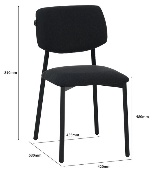 Designová židle RAVINO A21- sada 4 jídelních židlí čalouněných látkovým potahem, moderní kuchyňská židle s opěradlem, židle, nosnost do 110 kg- černá