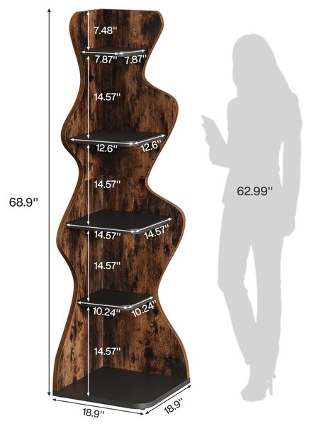 Tribesigns rohový regál 5 úrovní, výška 175 cm, police na knihy, rohový regál na knihy, stojan na rostliny, dřevěný regál, rohový regál do obývacího pokoje, rustikální hnědá barva