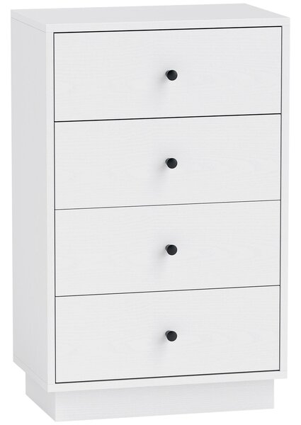 HOMCOM Komoda se 4 zásuvkami, skříň z dřevotřísky v moderním stylu, 47 x 29 x 75 cm, bílá | Aosom