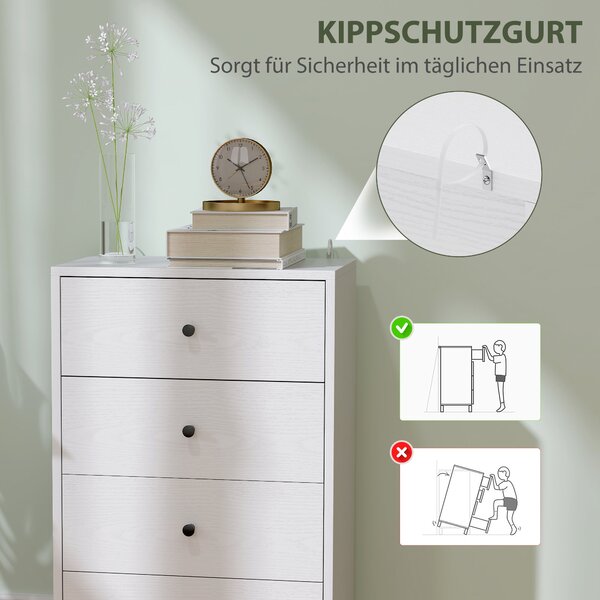 HOMCOM Komoda se 4 zásuvkami, skříň z dřevotřísky v moderním stylu, 47 x 29 x 75 cm, bílá | Aosom