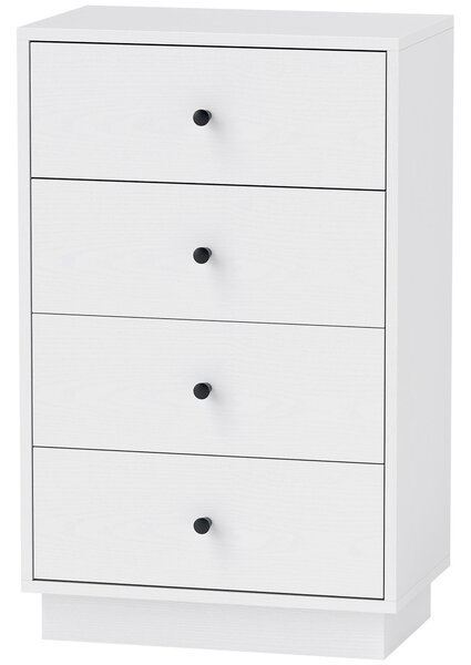 HOMCOM Komoda se 4 zásuvkami, skříň z dřevotřísky v moderním stylu, 47 x 29 x 75 cm, bílá | Aosom