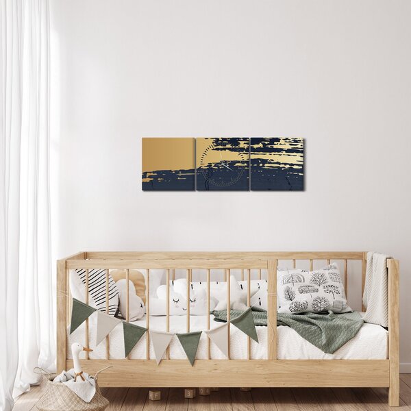 Obraz - Modrá a zlatá abstrakce N⁰2 (s hodinami) (90x30 cm)